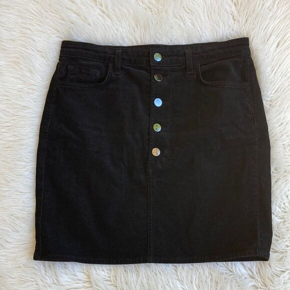 EUC J Brand Rosalie Button Front Corduroy Mini Black Skirt Size 28 - Picture 1 of 9
